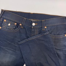 True Religion Straight Leg Jeans Mens 36 Dark Wash Blue Contrast Stitch Denim picture