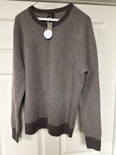 NWT J Crew Cashmere herringbone jacquard crewneck sweater Large Brown picture