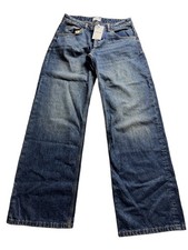 Motel Rocks Low Rise Parallel Jean Steel Blue W28 L34 Womens Wide Leg Denim NWT picture