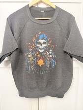 RARE 60s 70s True Vintage Skeleton Biker Motorcycle Sweatshirt Skull Faded Black picture