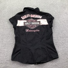 Harley-Davidson Shirt Womens XS Black Pink Stripe Full Zip Biker Top Embroidered picture