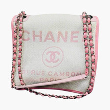 CHANEL White Pink Logo Small Crossbody Bag Silver Chain Detachable Strap Snap picture