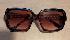 Vintage Halston Sunglasses 1980's Solid Smoke Lense Tortoise Gold Chain Stems picture