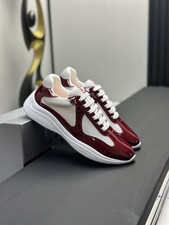 Prada Americas Cup Men's Wine Red Low-top Fashion Casual Sports Shoes picture