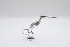 Lovely Antique Victorian Continental Silver Novelty Stork Ribbon Scissors picture