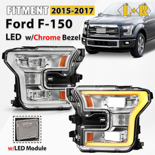 LED Headlight For 2015-2017 Ford F-150 Chrome w/Module w/Bulb Left+Right Pair picture
