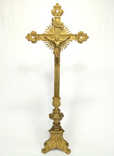 Antique French Church  Alter Crucifix  massive BRASS  80 CM  ( 32.5 