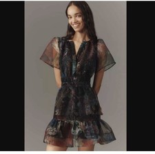 New M By Anthropologie Somerset short-sleeve organza mini dress in Burgundy picture