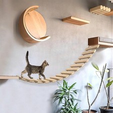 40in Wooden Cat Climbing Ladder and Bridge Wall Mounted Indoor Kitten Play Space picture