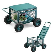 VEVOR Metal Rolling Garden Cart with Storage and Garden Work Seat picture
