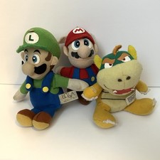 Vintage 1997 BD&A Nintendo Super Mario 64 Luigi Bowser Bean Bag Plush Doll Set picture