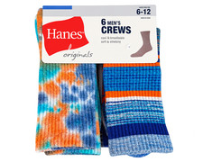 Hanes Originals Mens Crew Socks Moisture Wicking 6 Pack Lot of 2 (12 Pairs) New picture