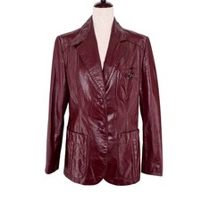 Etienne Aigner Burgundy Leather Jacket Notched Collar 70s Vintage Size 10 picture