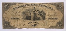 Rare 1858 Counterfeit $20 New Haven Bank Note W/ Angry Teller Ink Cancellation picture