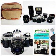 80s Vintage Canon AE-1 Program 35mm SLR Film Camera Kit w/ Lenses Flash and Bag picture