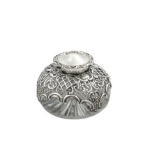 ANTIQUE VICTORIAN STERLING SILVER & CUT GLASS INKWELL 1898 picture