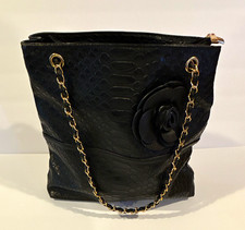 Mellow World Black Embossed Animal Print Shoulder Bag Gold Chain Zip Pockets picture