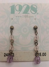 Vintage 1928 Brand Lightweight Lavender Brass Beaded Drop Pierced Earrings picture