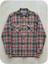Vintage 90s PENDLETON Mens ORIGINAL BOARD SHIRT Plaid Wool Red Grey Shrunken L/M picture