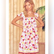 NWT EMILY WONDER Mini Dress Women’s Medium Pink Floral pastel shift cottage boho picture