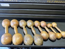 Antique Wooden Dumbbells Victorian/Edwardian 1890s-1900s, Lot Of 8 Fitness Decor picture