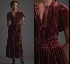 NWT Anthropologie Somerset Maxi Women Dress Velvet Edition Wine Size M picture