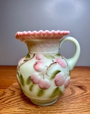 Fenton Art Glass - Lotus Mist – Green Burmese – Apple Tree – Water Pitcher picture