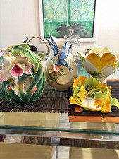 Franz Multicolor Floral Porcelain 4 Pieces, 4 3D  Flowers Butterfly Lotus picture