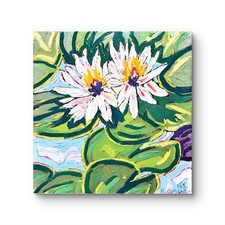 GERARD 12X12-Original Flower Painting Oil Blue Abstract Wall Art Ready to Hang picture