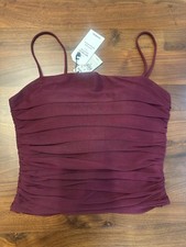 Express Body Contour Burgundy Ruched Mesh Tank Top Going Out Womens Medium NWT picture