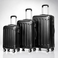 3 Piece ABS Hardshell Luggage Set Carry On Spinner Wheels TSA Lock Black picture