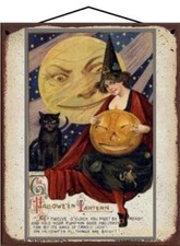 Vintage Style Halloween Sign The Hallowe'en Lantern Poem Creepy Man in the Moon picture