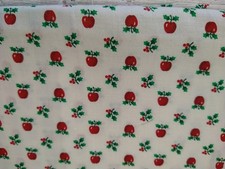 REMNANT Vintage Tiny Apples & Holly Red & Cream Cotton Fabric 15
