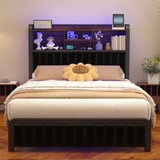 Full/Queen Size Bed Frame with Storage Headboard, LED Lights, Charging Station picture