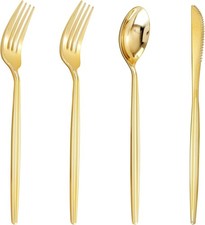 120Pcs Gold Plastic Silverware, Luxury Plastic Cutlery, Heavy Weight Flatware, picture