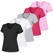 5-Pack Women’s Relaxed Fit V-Neck Short Sleeve T-Shirt – 100% Cotton (S-2XL) picture