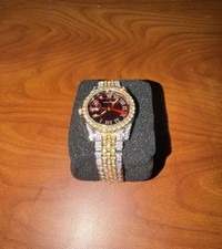 Iced Out Two Tone Watch With Red Dial. Watch Is Brand New And Never Worn. No Box picture
