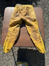 Vintage BILL WALTERS Leather Pants Motocross Motorcycle Men's 30 Yellow & Green picture