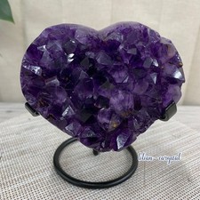 1.6LB  Natural Agate Amethyst Heart Crystal Pendant Healing Decor With Stand picture
