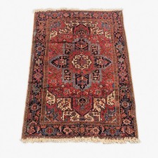 Vintage Heriz Handmade Wool Area Rug 8’6” x 6’7” Distressed Red Geometric Carpet picture