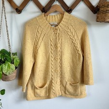 Vintage Studio Works Petite PM Yellow Cable Knit Wool Blend Cardigan Cottage picture