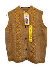 Frye Women’s Mustard yellow Cable-Knit Crew Neck Button Front Sweater Vest Sz M picture
