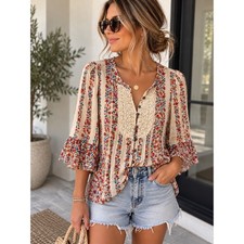 Maeve Anthropologie Floral Crochet Lace Bib Bell Sleeve Blouse Top Ivory 6 picture