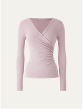 OGL Surplice Top Eco-MiYaMoon Ruched Long Sleeve Heather Light Pink Sz XS NWOT picture
