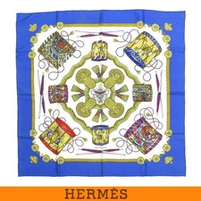 Hermes Carre 90 Silk Scarf Multicolor Blue very good picture