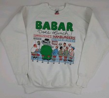 Vintage 80s Babar Does Lunch Cartoon Print Sweatshirt Rare Htf USA Made 1988 Vtg picture