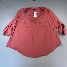 Torrid Harper Blouse Women 3X Ginger NWT Roll Tab Sleeve Georgette Pullover Top picture