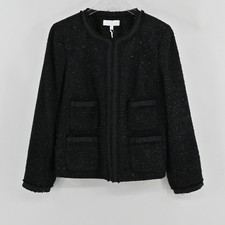 Talbots RSVP Sequin Boucle Tweed Jacket Womens Size 14 Black Bow Evening Blazer picture