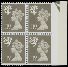 1981, GREAT BRITAIN-SCOTLAND, MACHIN ERROR 11 1/2P BLOCK IMPERF AT RIGHT, SG#S36 picture
