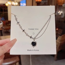 Women Black Heart Pendant Necklace Punk Rhinestone Star Y2K Asymmetric Chain picture